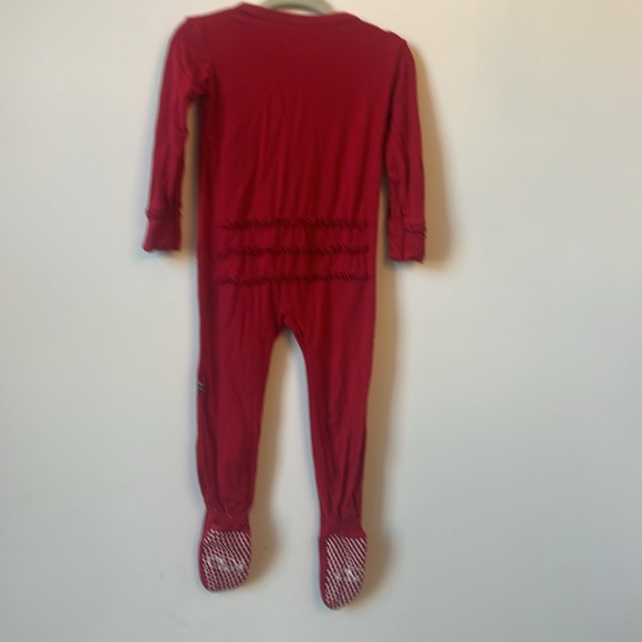 Kic Kee Pants girl zip pajama 9 to 12 mo ruffle long sleeve and bottom berry red - Picture 6 of 9